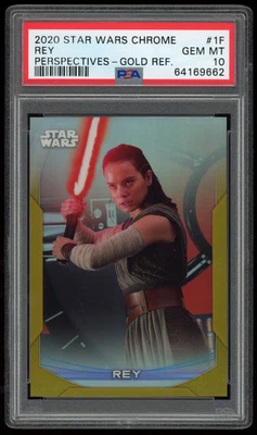 2020 Topps Star Wars CHROME PERSPECTIVES GOLD REFRACTOR REY  1-F /50 PSA 10 - Image 1 of 2