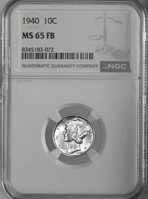 Moneda de diez centavos de plata de mercurio 1940-P 10C "bandas completas" NGC MS65 FB #8345183-072 Foto 1 de 4