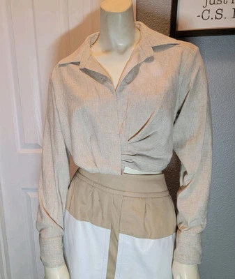 Jaqueta cropped Zara de linho frente torcida feita no Marrocos XS - Imagem 1 de 4