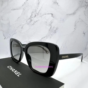 New Chanel Sunglasses Black Polarized Rectangle Gold Letter Logo Oversized - Picture 1 of 18