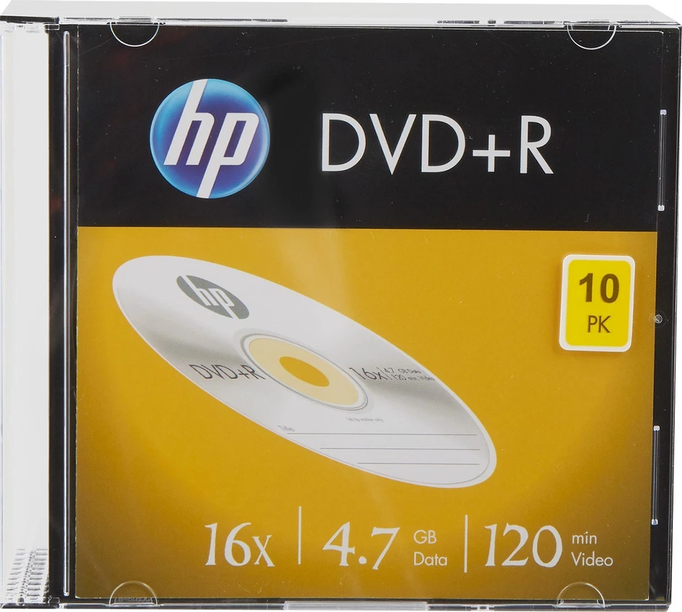 1x10 HP DVD+R Discs WriteOnce 4.7GB 16x 120min SLIM CASE DRE00085-3 NEU 002-300 - Bild 1 von 1