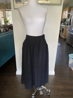 The Villager Vintage Black 1980s does 1960s Tulip Long Skirt Slits Size 12 Wool - Image 1 of 4