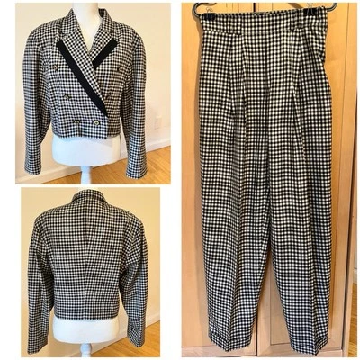 Conjunto de 40 traje de lana vintage Laurel Escada cintura alta plisado pantalón y chaqueta recortada Foto 1 de 4