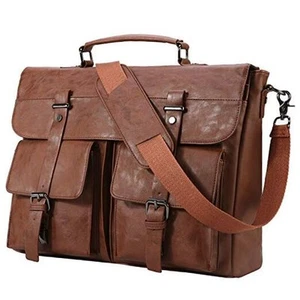 Leather Messenger Bag for Men,15.6 Inch Vintage Laptop Bag Briefcase Brown - Picture 1 of 7