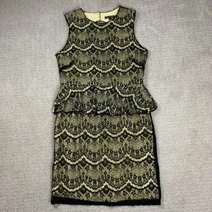 Traffic People Yellow Black Lace Overlay Peplum Open Back Dress Women’s Medium - Picture 1 of 13