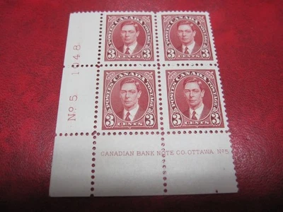 CANADA UNITRADE#  233 3c KG VI MUFTI ISSUE LL PLATE 5 MH - Image 1 of 2