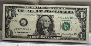 U.S. One Dollar Bill J01233240* Series 2006 Fancy Serial Number Circulated - Picture 1 of 2
