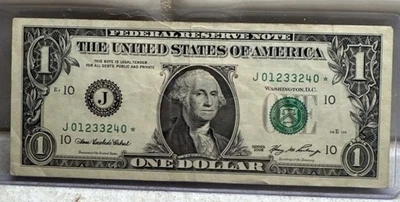 U.S. One Dollar Bill J01233240* Series 2006 Fancy Serial Number Circulated - Image 1 of 2