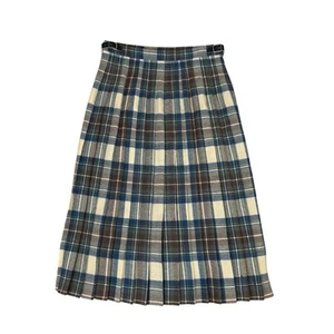 Pitlochry Kilt Wool Vintage Skirt Size 14 Blue Gray Tartan Scotland 1980s 1970s - Picture 1 of 12