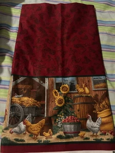 Cranston Fabric Panel Farm Chickens Barn Border Plaid Cotton 4 YDS VIP Print - Picture 1 of 4