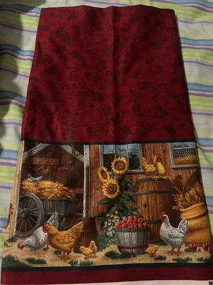 Cranston Fabric Panel Farm Chickens Barn Border Plaid Cotton 4 YDS VIP Print - Image 1 of 4