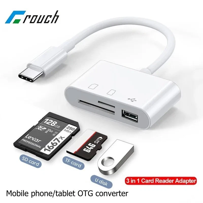 3-in-1 USB Type C Card Reader OTG Adapter SD TF Memory For Phone Tablet Laptop - Image 1 of 4