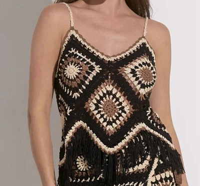 Regata quadrada Elan crochê vovó tamanho médio boho festival hippie Y2K nova com etiquetas - Imagem 1 de 4