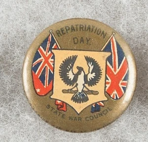 Erster Weltkrieg Australien Repatriation Day State War Council Pinback Button Abzeichen - Bild 1 von 1