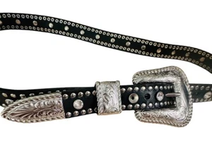 WOMEN'S BELT WESTERN NOCONA BLACK RHINESTONE STUDDED Bling SIZE Medium READ desc - Picture 1 of 9