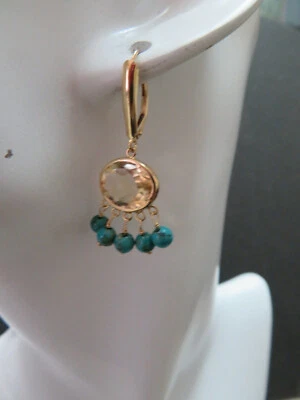 ZB ZIMMER BROS Designer 14K Y. Pendientes colgantes dorados citrino turquesa con cuentas Foto 1 de 4