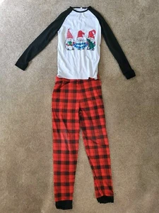 Kids Christmas Pajama Set, Gnomes With Buffalo Plaid Print, Size 10, See Descrip - Picture 1 of 4