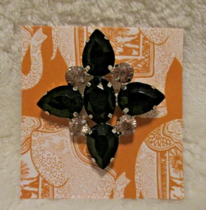 Vintage~Brooch Pin~Silver Tone~Black~Pink Rhinestones~1.5" x 1.5"~Beautiful - Picture 1 of 8