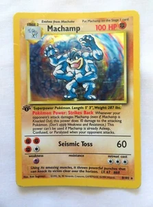 Pokémon Machamp 1st Edition Base Set 8/102 Holo Rare Card HP - Picture 1 of 5