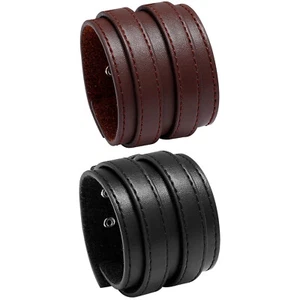 Men Punk Heavy Wide Multi-layer Leather Cuff Biker Bracelet Adjustable Wristband - Picture 1 of 16