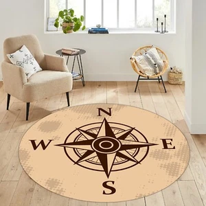 Compass Rug, Round Compass Rug, Medallion Rug, Round Decor Rug, Gift Round Rug, - Picture 1 of 10