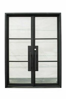 Puerta francesa de entrada frontal de acero Hico precolgada vidrio transparente 72" x 82" derecha activa Foto 1 de 4
