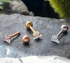 3 Stck. Dreieck CZ Edelstein ionenplattiert Tragus Ohrstecker Helix Knorpel Ring Ohrring 16 g 1/4 - Bild 1 von 9