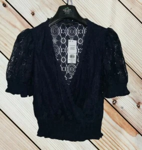Blouse Navy Dorothy Perkins Top Short Sleeves Lace Wrap Front Ladies Size 6-20 - Picture 1 of 10