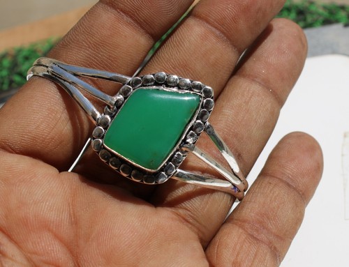 VALENTINO Braccialetto regolabile in argento sterling 925 fatto a mano con pietre preziose crisoprasio