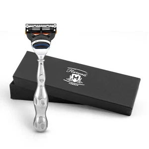 Maquinilla de afeitar ergonómica de 5 bordes para hombre, maquinilla de afeitar metálica para mujer, maquinilla de afeitar facial corporal, negra - Imagen 1 de 9