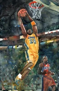 Kobe Bryant Slam Dunk Watercolor Sandra Watercolors™ Signed Sports Art Print - Picture 1 of 1