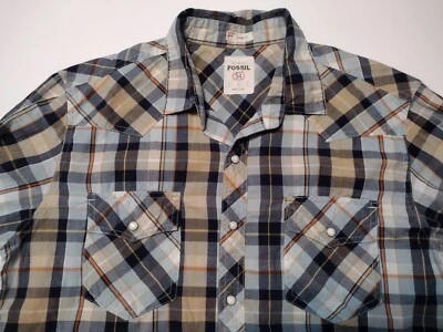 Fossil 54 Shirt Vintage Fit Button Up Pearl Snap Long Sleeve Plaid Men's Large - Image 1 of 4