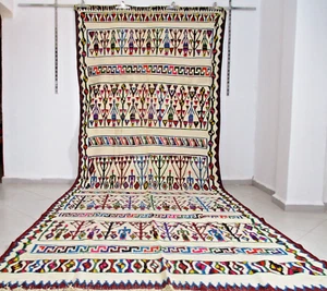Vintage Moroccan Rug Handmade OLD Kilim Wool Tribal Azilal Berber Rug Carpet - Picture 1 of 24
