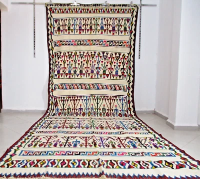 Vintage Moroccan Rug Handmade OLD Kilim Wool Tribal Azilal Berber Rug Carpet - Image 1 of 4