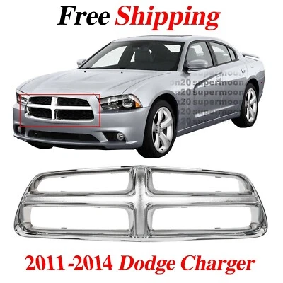 For 2011-2014 Dodge Charger Sedan Front Grille Shell Gloss Chrome Plastic Foto 1 de 4