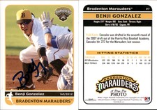 Benji Gonzalez Signed 2012 Grandstand Bradenton Marauders #NNO15 Card Auto AU