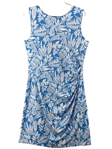 Vestido Brooks Brothers XL Azul Blanco Diseño Floral Sin Mangas Funda Lateral Acanalada - Imagen 1 de 12