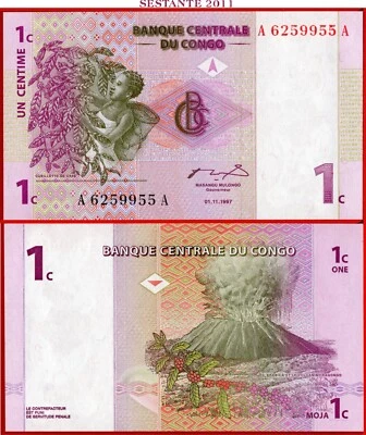 CONGO 1 CENTIME 1997 Prefix AA P 80 UNC free shipping from 100$ - Image 1 of 3