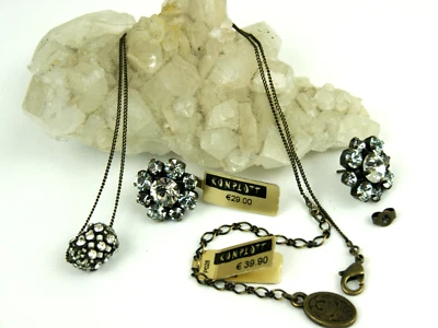 konplott kette ohrstecker bronze swarovski strassteine weiss neu - Bild 1 von 4