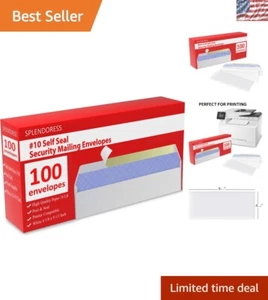 100 Self-Seal Rectangular Envelopes, Security Tinted, 24LB Quality for Safe Mail - Picture 1 of 9