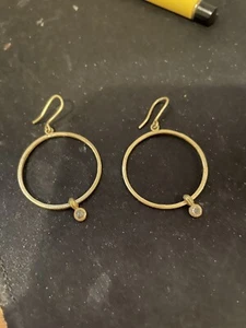 L Frank authentic custom made 18 carat yellow gold hoop earrings w/diamonds - Picture 1 of 4