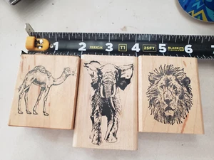 Lot of 3 wild animals Camel Elephant Lion head rubber stamps #155 - Picture 1 of 4