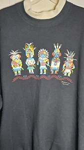 Morning Sun Vintage Native American Art By G. Johnson Black Sweatshirt Sz XL - Picture 1 of 20