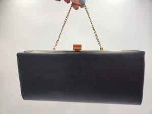 Vintage LAND A Spot Lite Black Clutch Gold Tone Chain Strap Bag Purse Elegant - Picture 1 of 7