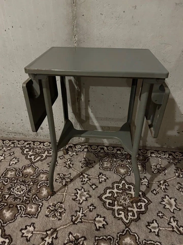 Vtg Metal Drop Leaf Typewriter Table MCM Gray Great Condition Cover