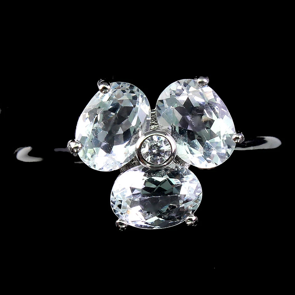 925 Anello Argento Sterling Ovale Acquamarina 7x5mm Naturale Gemma Gioielli - Immagine 1 di 4