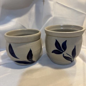 Williamsburg Pottery Salt Glaze Mini Planter Pots w/Cobalt Blue Flowers - 2 - Picture 1 of 8