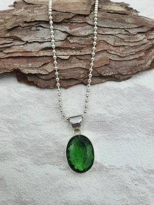 Ciondolo Donna 925er Argento Pietre Preziose Verde Ossidiana Natura Fatto Regalo - Immagine 1 di 4