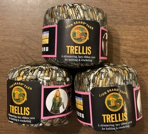 3 Skein Lot Lion Brand Trellis Shimmering Lacy Ribbon Yarn  ~ Champagne New - Picture 1 of 5