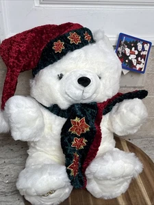 Vintage 2001 Kmart Christmas Bear w  Embroidered Green/Red/Gold Hat & Scarf - Picture 1 of 12